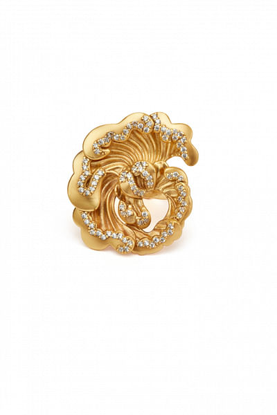 Gold artistic carved statement ring