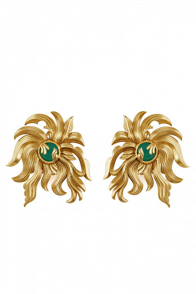 Gold artistic floral turquoise studs