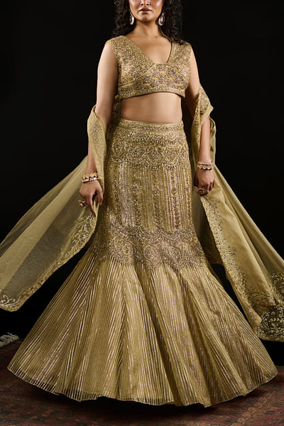 Gold beige embellished lehenga set