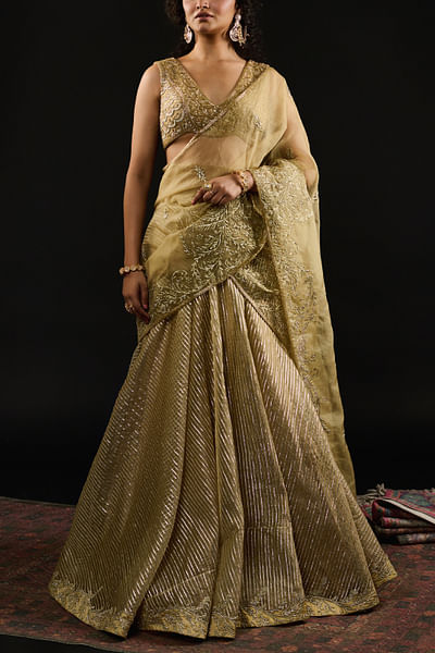 Gold beige embroidered lehenga set