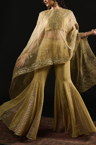 Gold beige embroidered sharara set