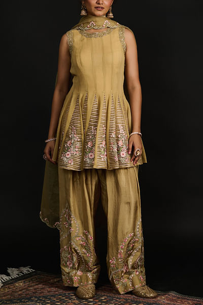 Gold beige short anarkali set