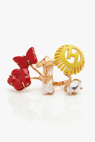 Gold butterfly and crystal ring