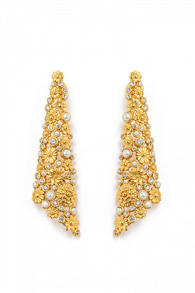 Gold carved floral statement earrings