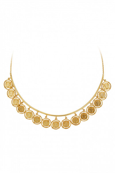 Gold coin embellished collar necklace
