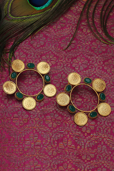 Gold coin crystal hoops