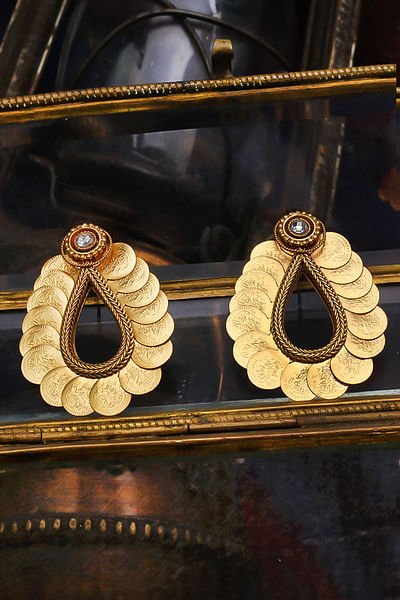 Gold coin crystal earrings