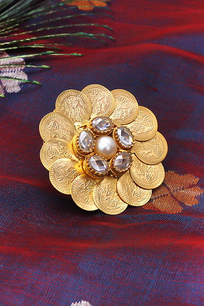 Gold coin embellished ring