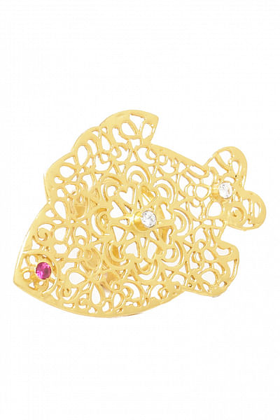 Gold crystal embellished fish ring