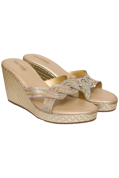 Gold crystal embellished wedges