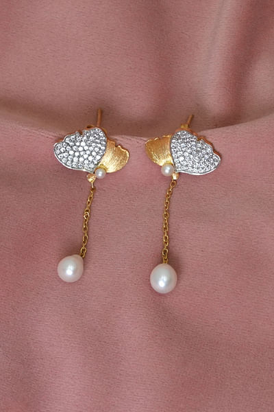 Gold cubic zirconia and pearl drop earrings