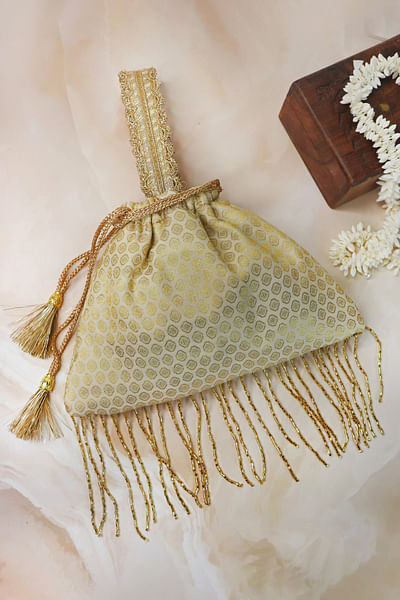 Gold cutbead embellished potli bag