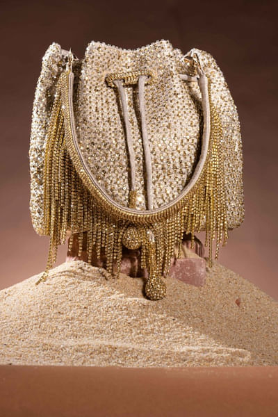 Gold cutdana embroidery bucket bag