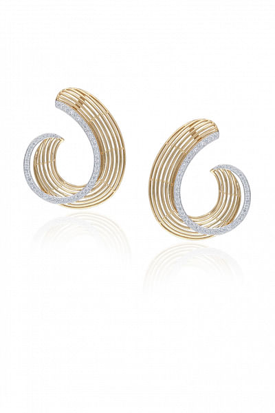 Gold diamond half hoop stud earrings