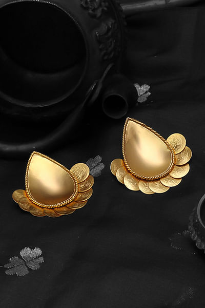 Gold diya shaped earrings