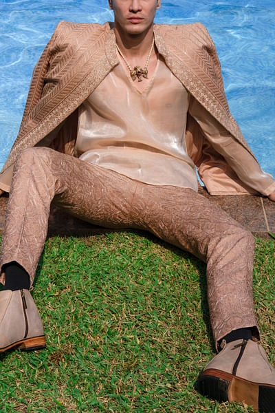 Gold dust embroidered jacket set