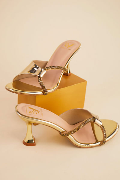 Gold embellished slip-on heels