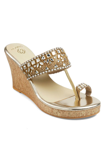 Gold embellished wedges