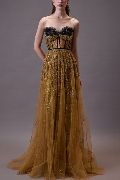Gold embroidered corset gown