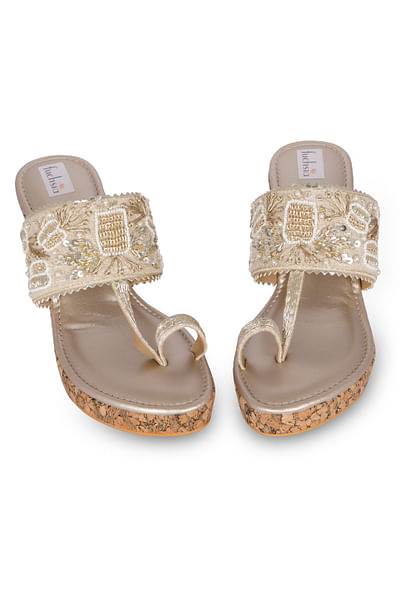 Gold embroidered kolapuri sliders
