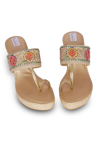 Gold embroidered kolhapuri sandals