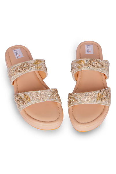Gold embroidered sliders