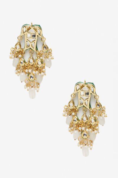 Gold faux kundan and stone earrings
