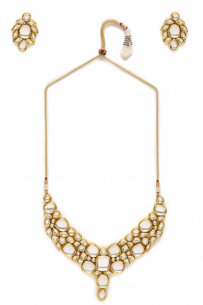Gold faux kundan necklace set