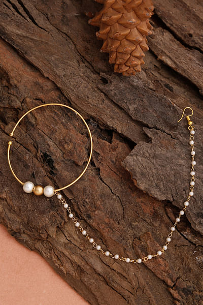 Gold faux pearl embellished nose ring