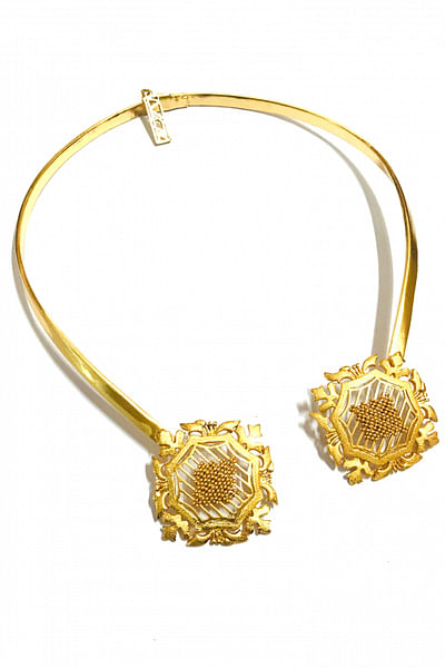 Gold finish botanical octagon necklace