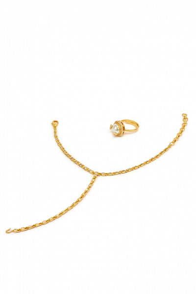 Gold finish ring and hand chain