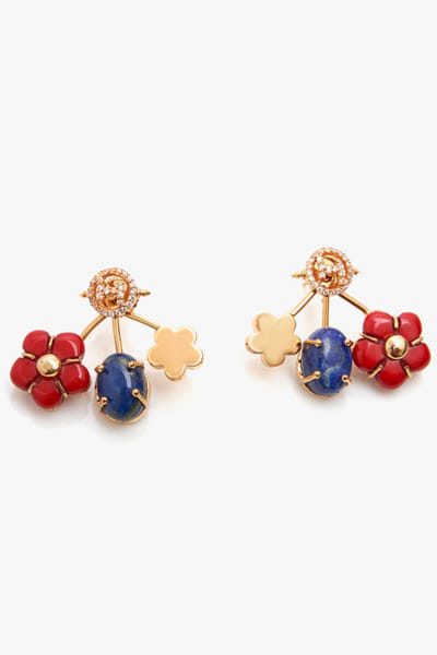 Gold floral and cubic zirconia stud earrings