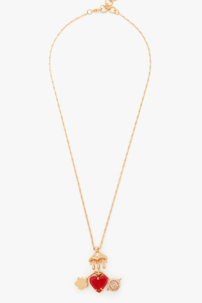 Gold floral and heart cabochon pendant