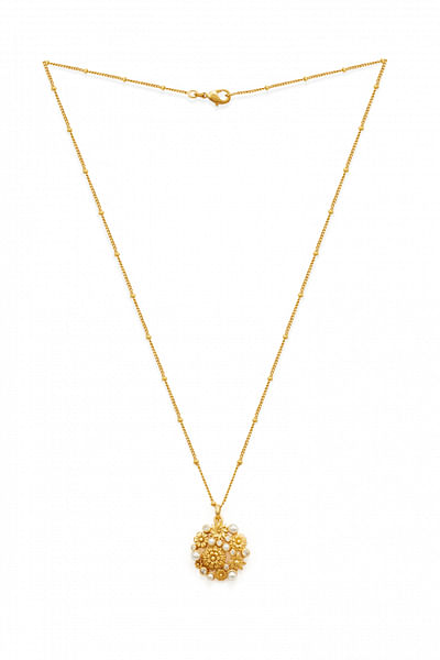 Gold floral cluster pendant chain necklace