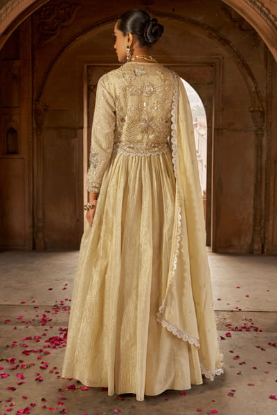 Nidhika Shekhar Gold floral embroidered anarkali set NIDFEB25D116497
