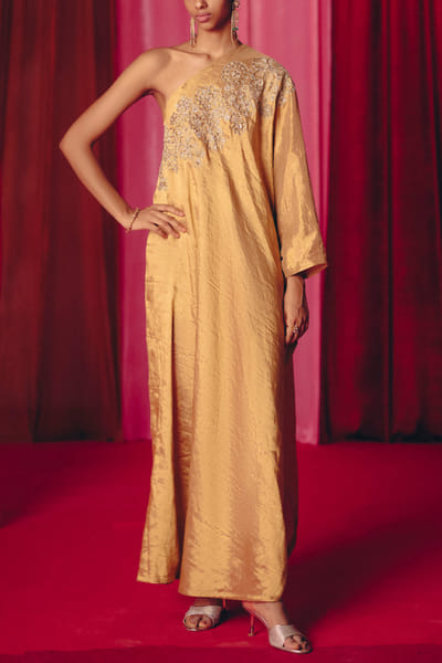 Mrunalini Rao Gold floral embroidered kaftan MRROCT2413