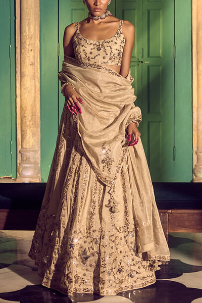 Gold floral embroidered lehenga set