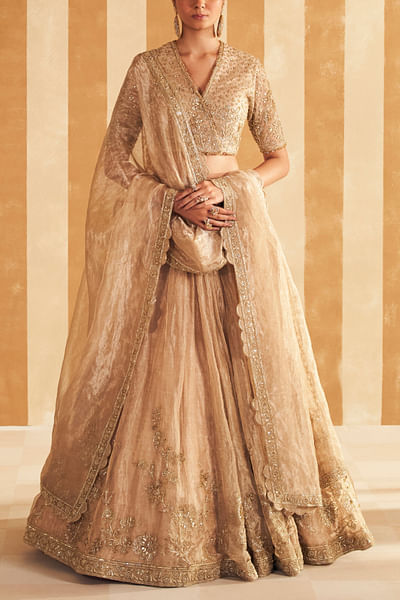 Gold floral embroidered lehenga set