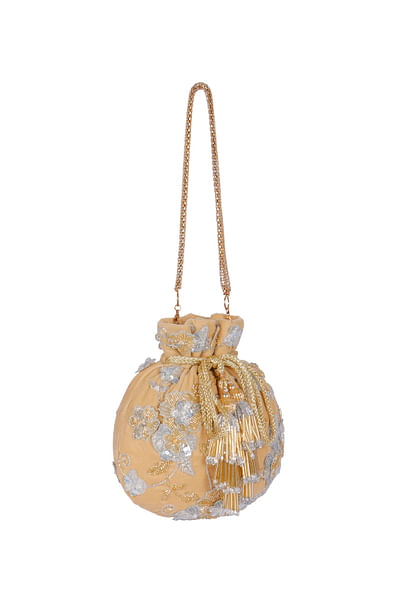 Gold floral embroidered potli bag