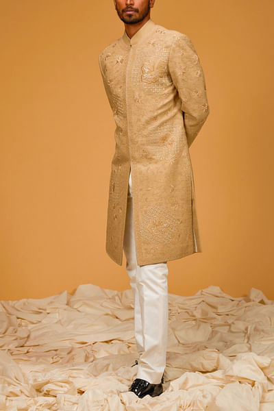 Gold floral embroidered sherwani