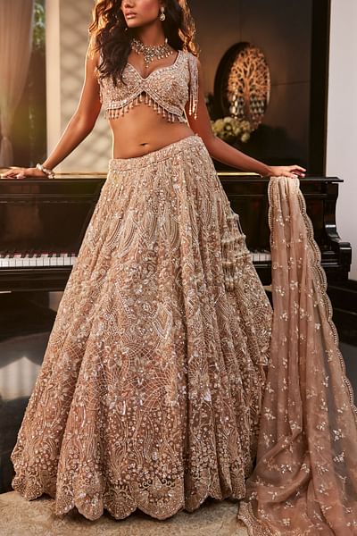 Gold floral embroidery lehenga set