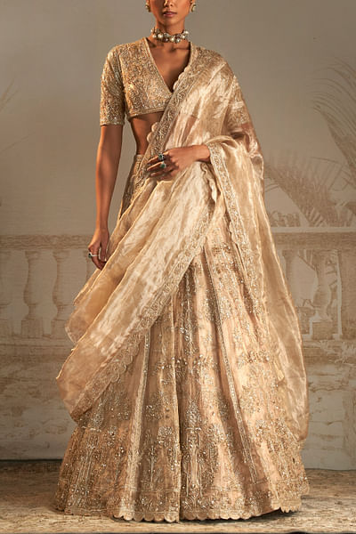 Gold floral embroidery lehenga set