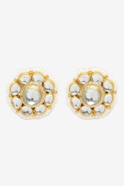 Gold floral faux kundan stud earrings