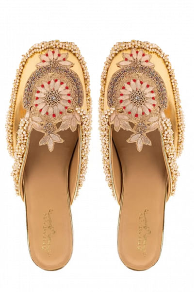 Gold floral gota embroidered mule heels