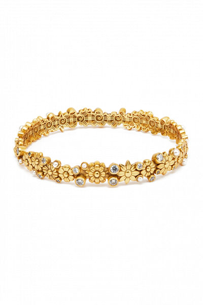 Gold floral motif bangle