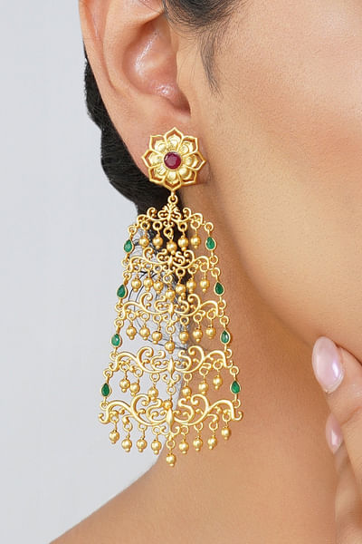 Gold floral motif earrings