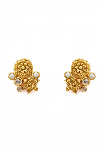 Gold floral motif statement earrings