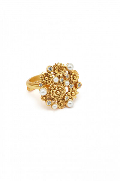 Gold floral statement ring