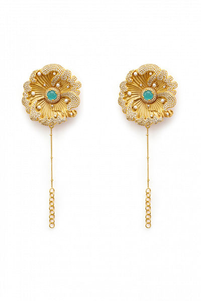 Gold floral stones embedded earrings