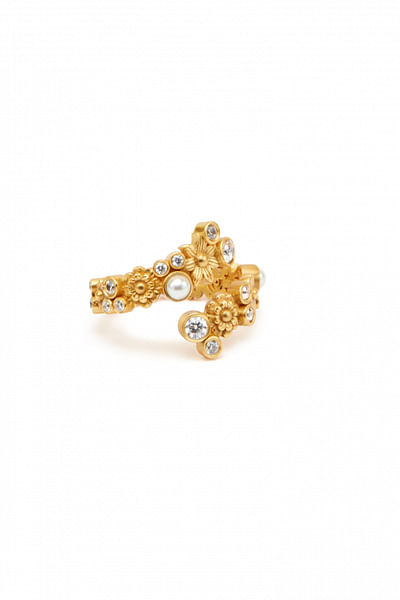 Gold floral wrap-around ring